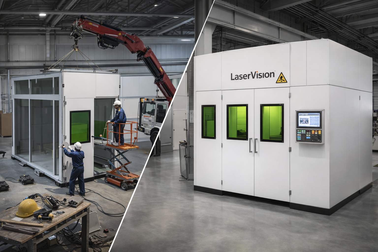 Laserkabinen-Montage Vorher-Nachher