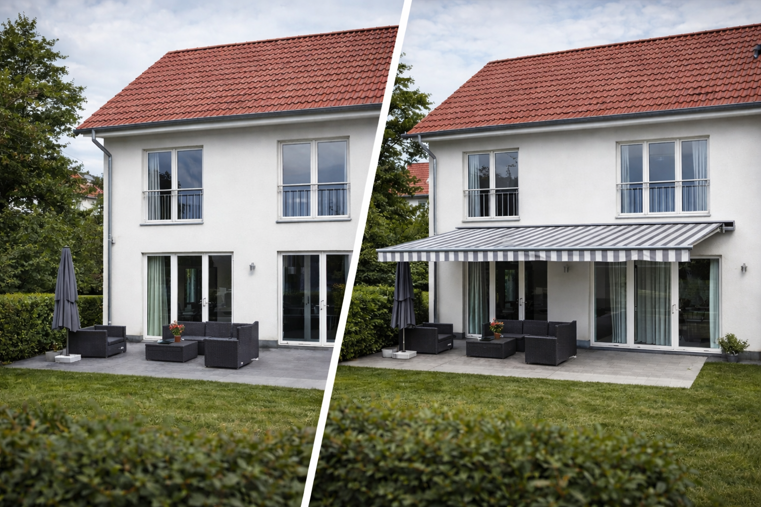 Markisenmontage Vorher-Nachher